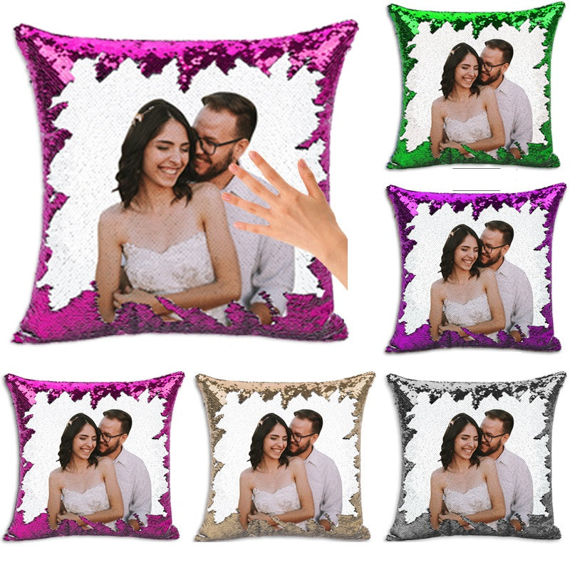 Sequin Custom Gift Pillow - Soft Velvet Cover with Color Options, 40x40cm