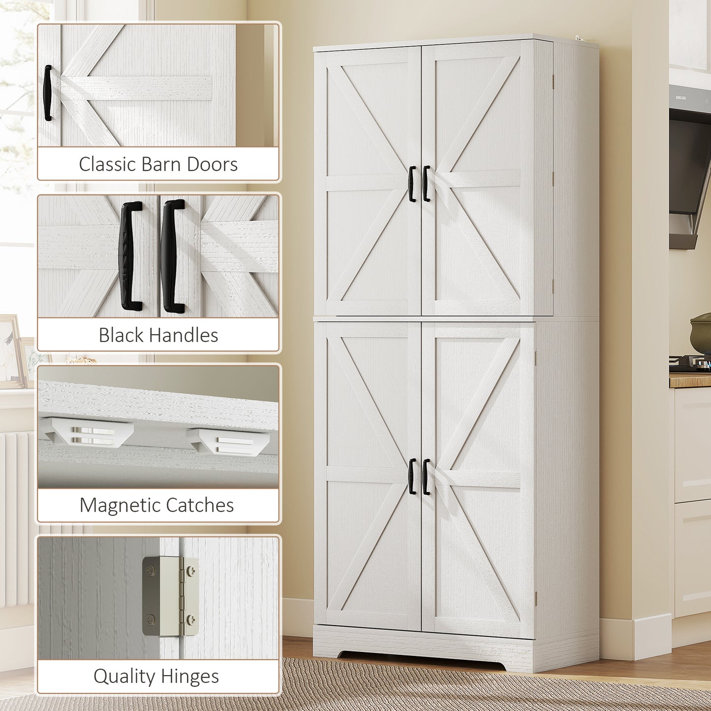 Farmhouse Kitchen Pantry Cabinet - 72" Tall with Barn Doors