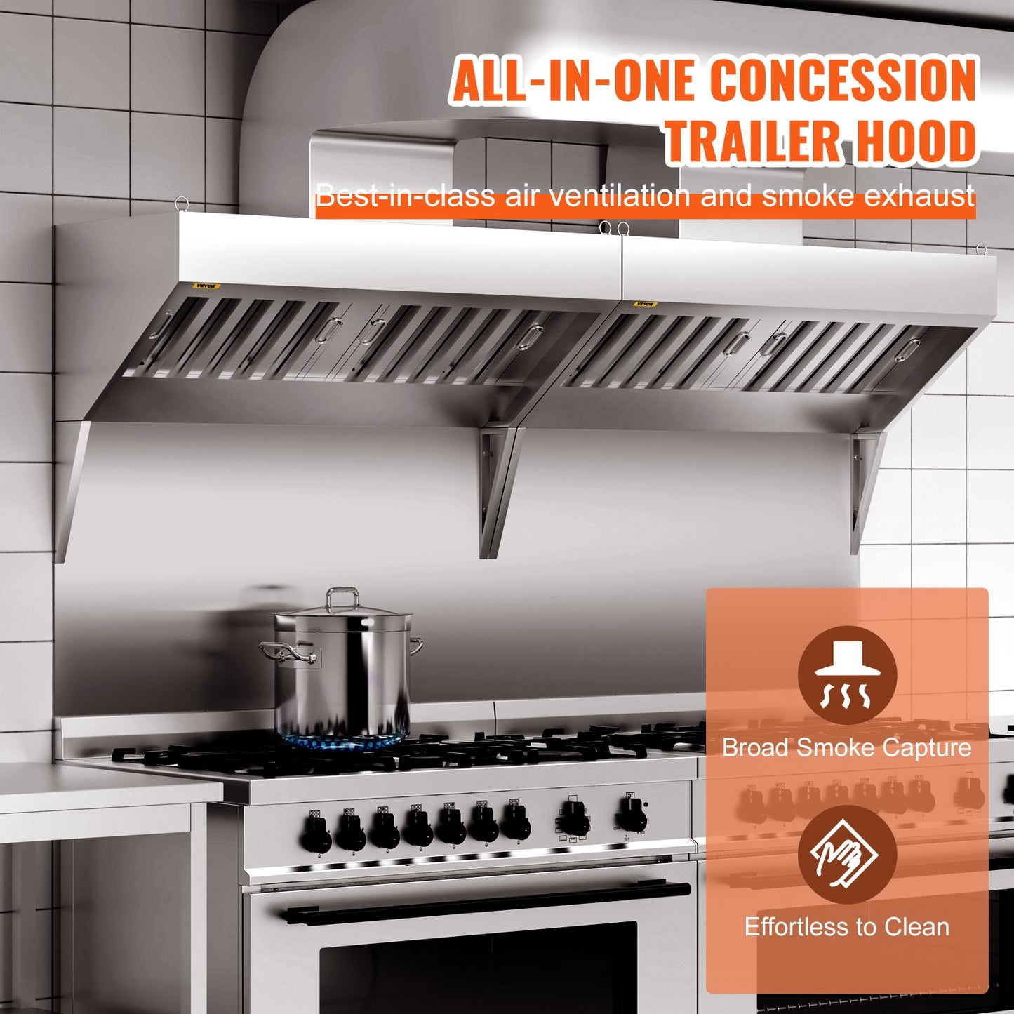 8FT Stainless Steel Commercial Exhaust Hood for Food Trucks