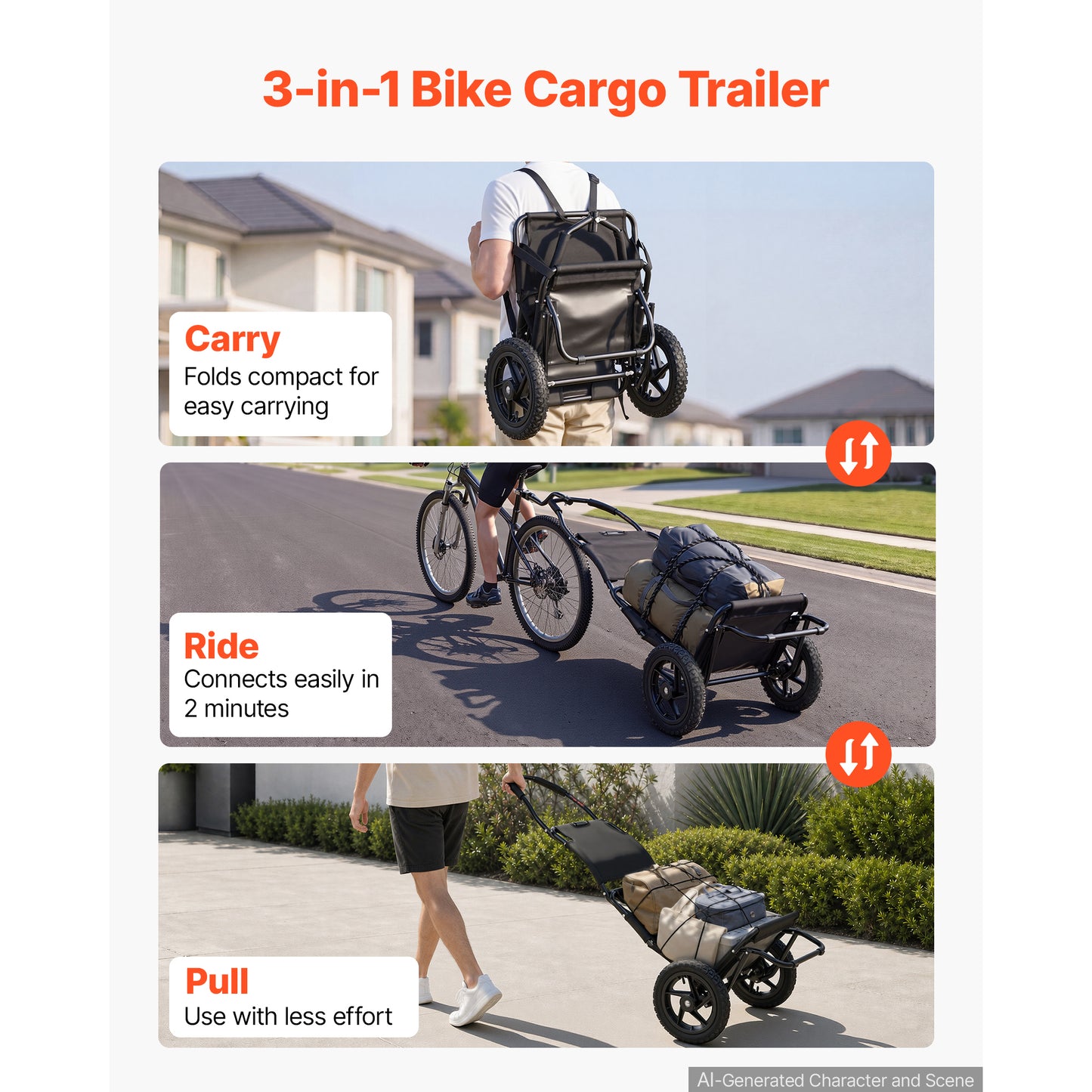 Bike Cargo Trailer 60Lb Capacity Foldable Bicycle Wagon with 12-Inch Wheels