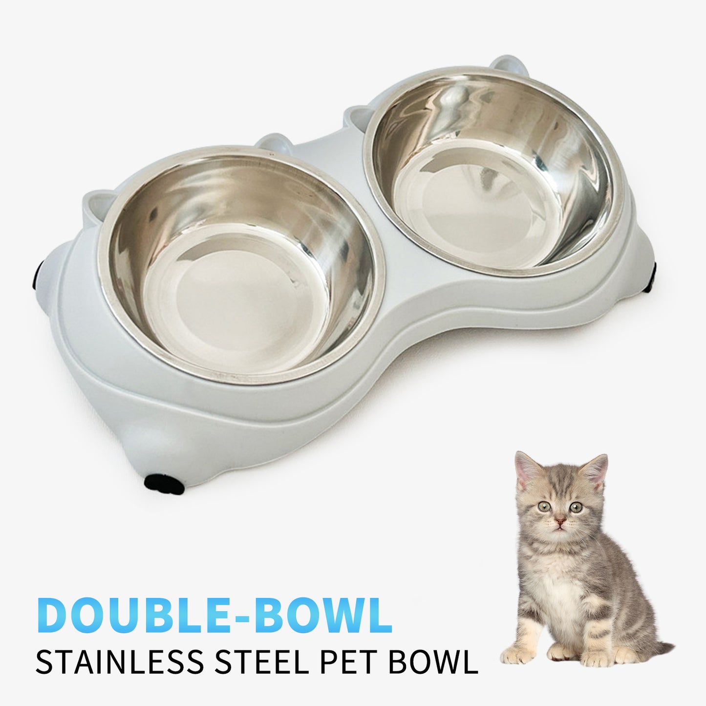 Double Stainless Steel Pet Bowl Set - Non-Slip, Easy to Clean for Cats & Dogs