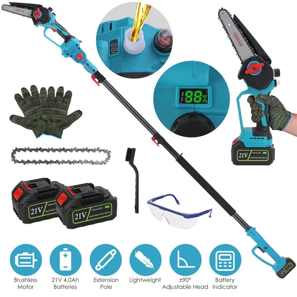 Cordless 2-in-1 Pole Saw & Chainsaw with Extension, Brushless Motor, 21V Battery