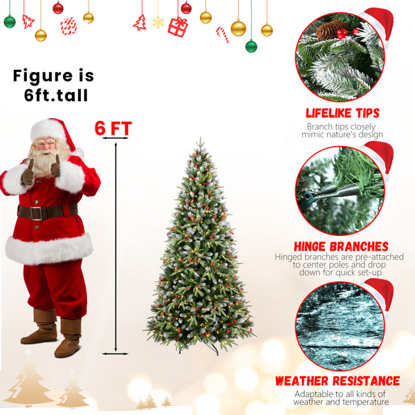 6ft Green LED Christmas Tree with Red Fruit & Pine Cones