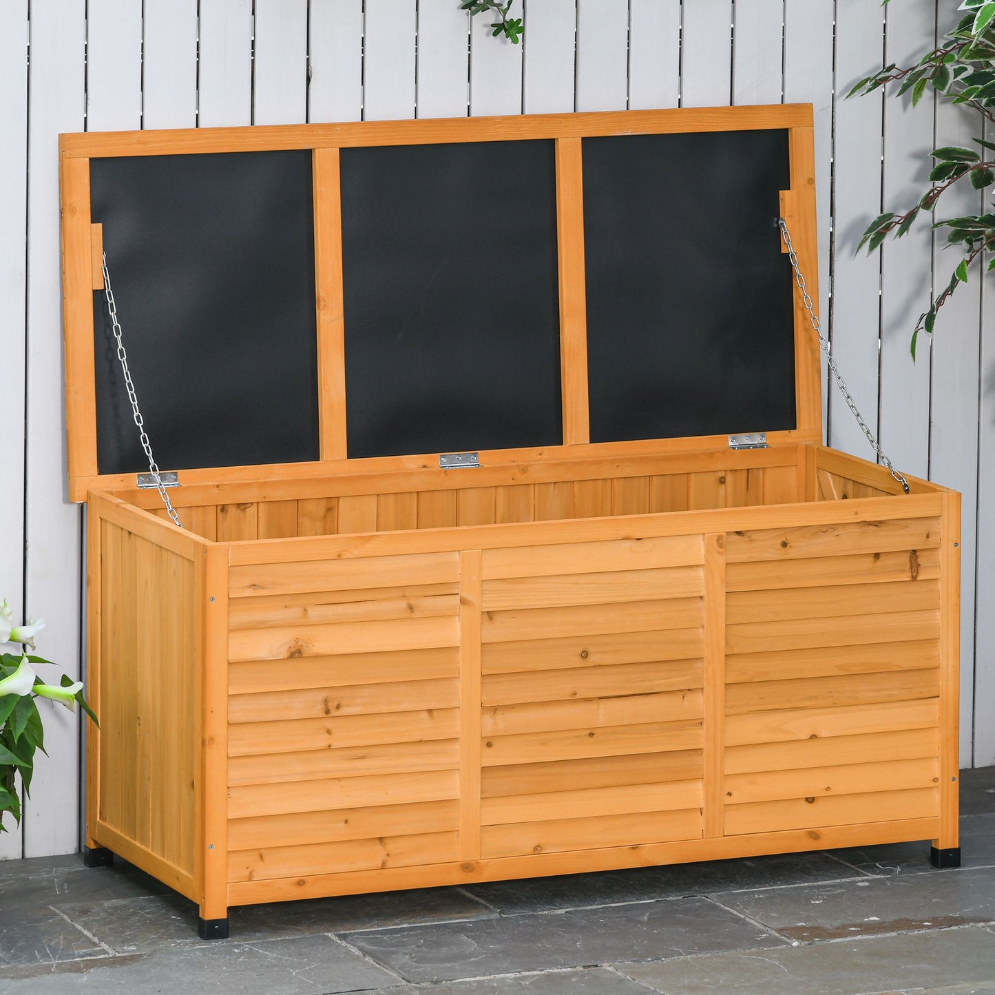 75 Gallon Wooden Deck Storage Box - Outdoor Weatherproof Tool Chest in Yellow