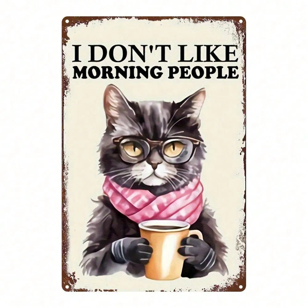 Vintage Black Cat Coffee Metal Sign - 8x12 Inch Tin Plaque