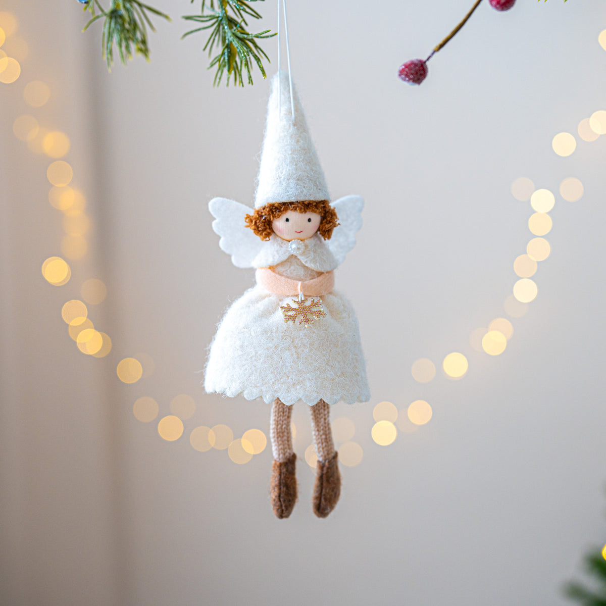 Christmas Girl Angel Felt Pendant Decor - White & Pink Holiday Ornaments