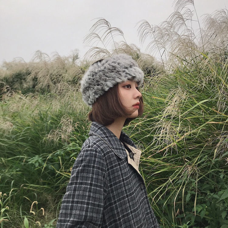 Rabbit Fur Visor Headband - Warm Winter Fashion