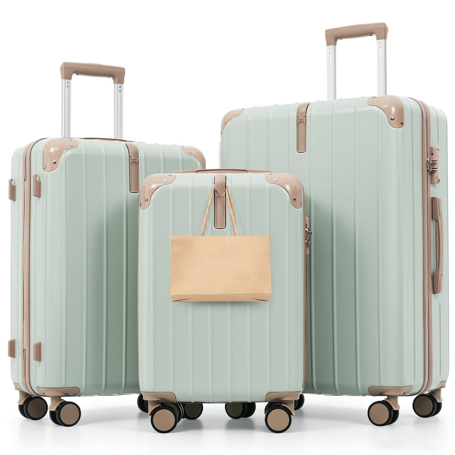Premium ABS 3-Piece Travel Luggage Set - 20, 24, 28 Inch - Grey Green