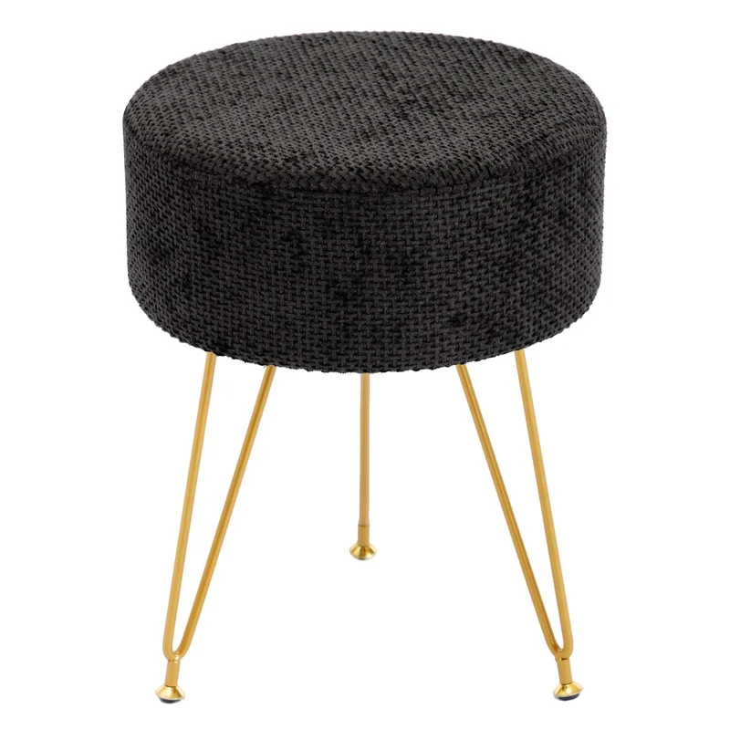 Round Low Stool with Artificial Fur Seat and Hidden Storage