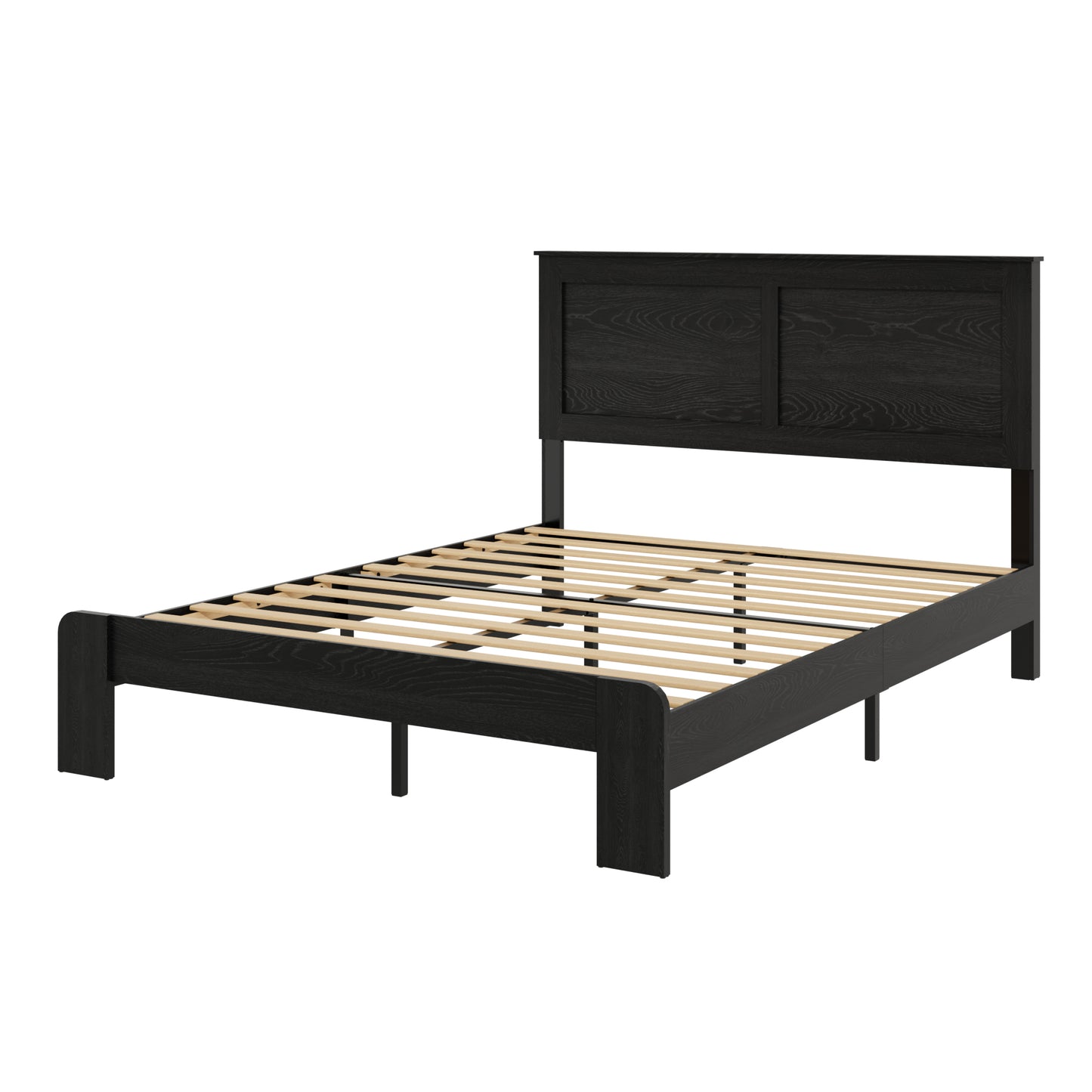 Full Wood Platform Bed Frame with Underbed Storage - Black