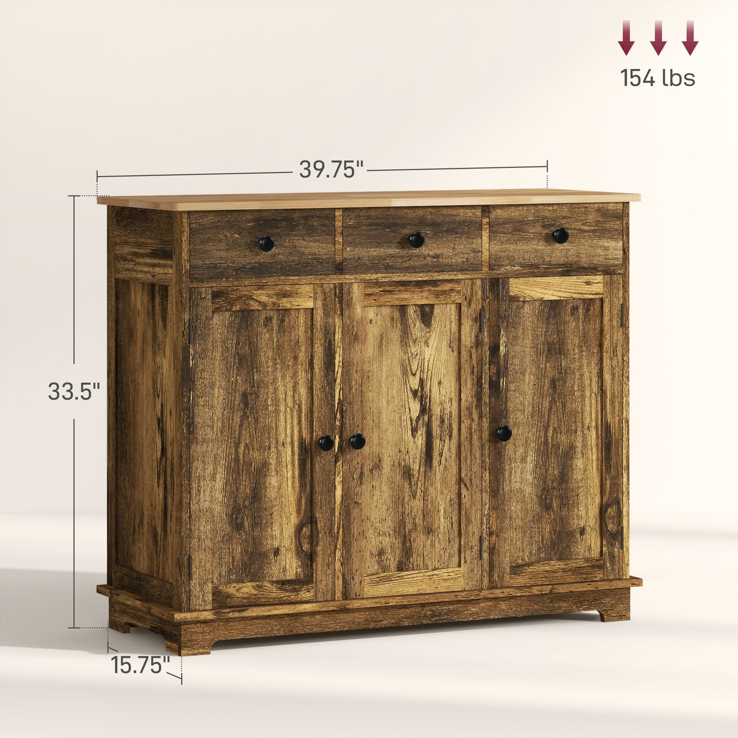 Kitchen Storage Cabinet, Sideboard Floor Cupboard with Solid Wood