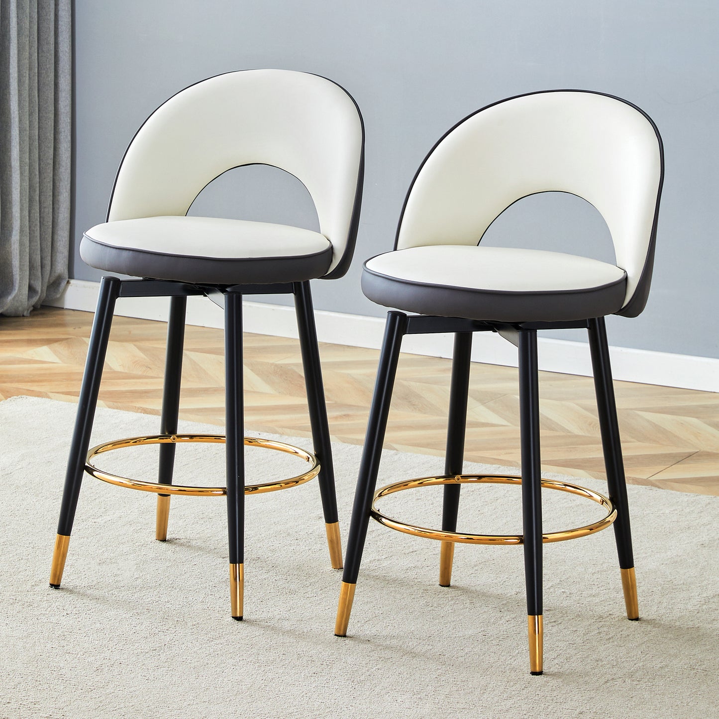 360 Rotatable Bar Chair.Modern White And Dark Gray Spliced Color PU