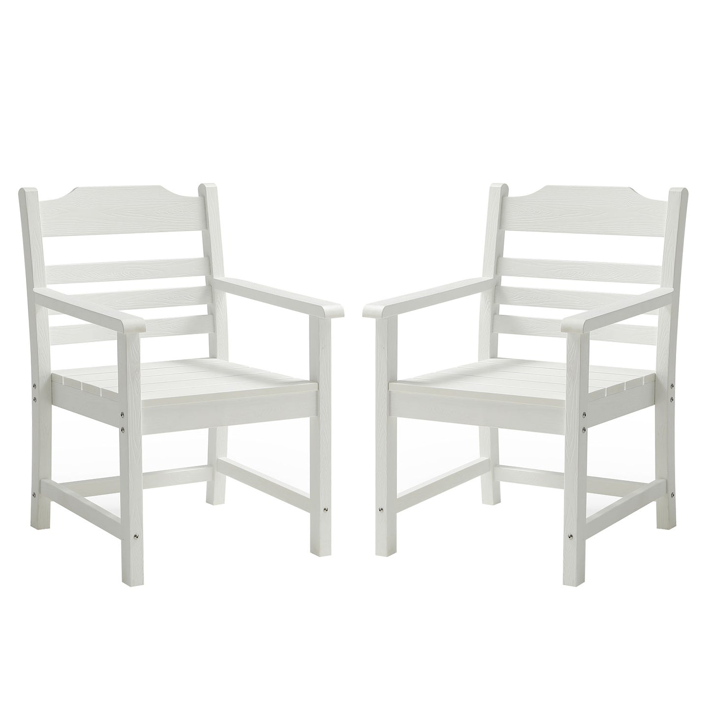 Patio Dining Chair Set of 2 - White HIPS with Wood Grain Texture