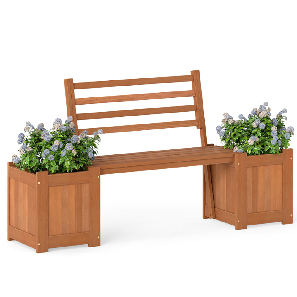 Wooden Planter Bench Set with 2 Open-ended Planter Boxes - Natural