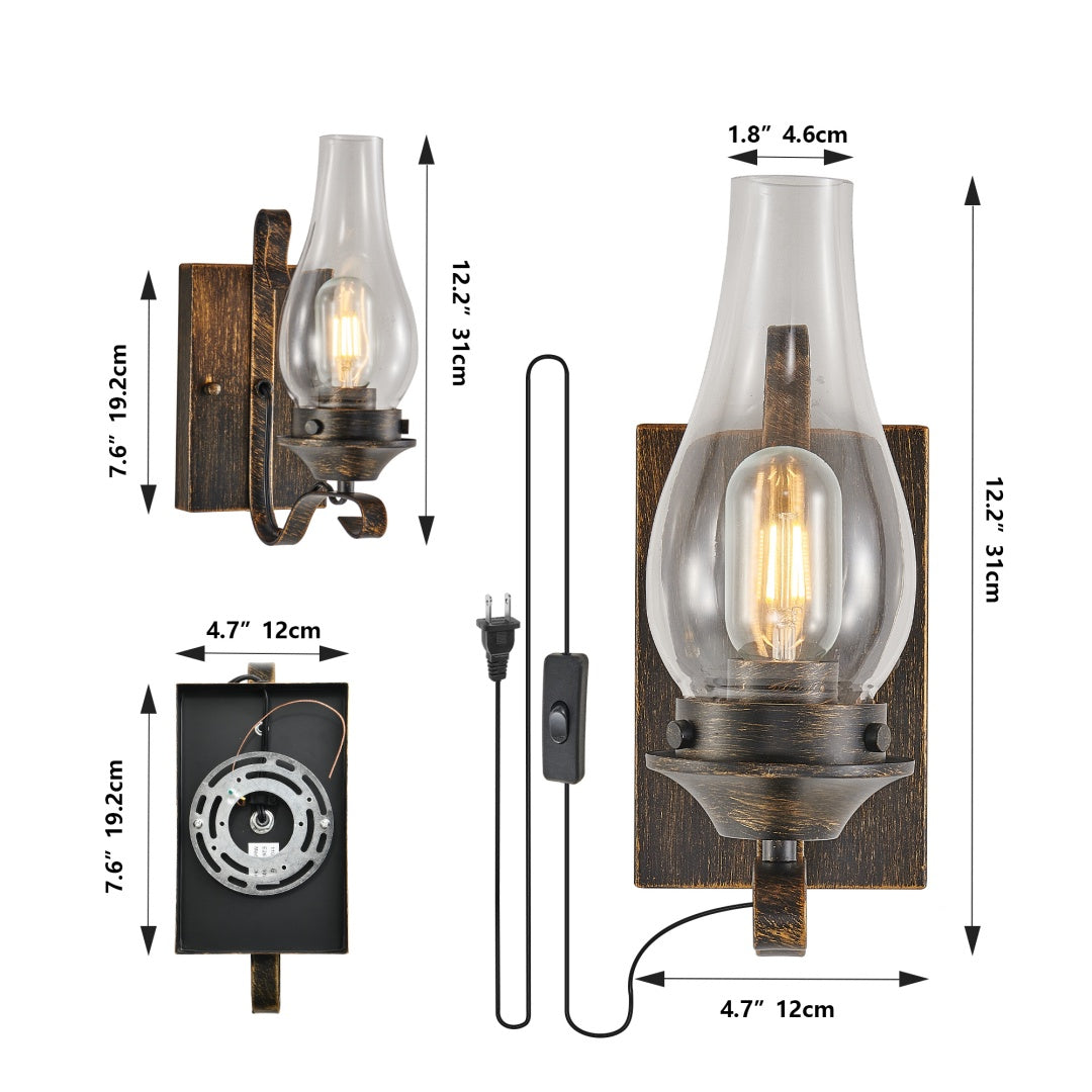 Rustic Farmhouse Wall Sconces Set of 2 - Vintage Plug-in Lights