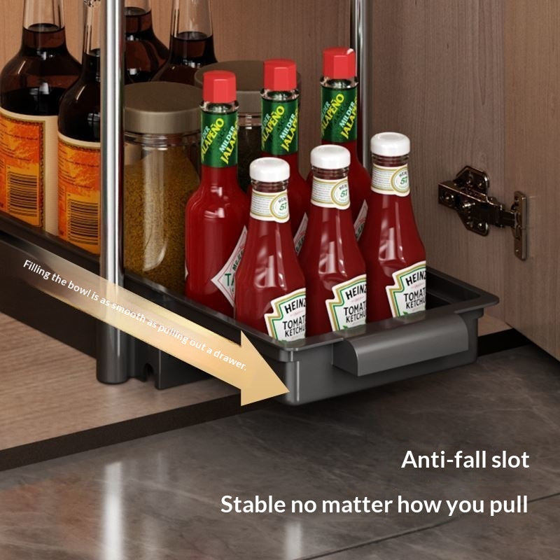 Built-in Drawer-Style Kitchen Dish and Spice Rack for Cabinets