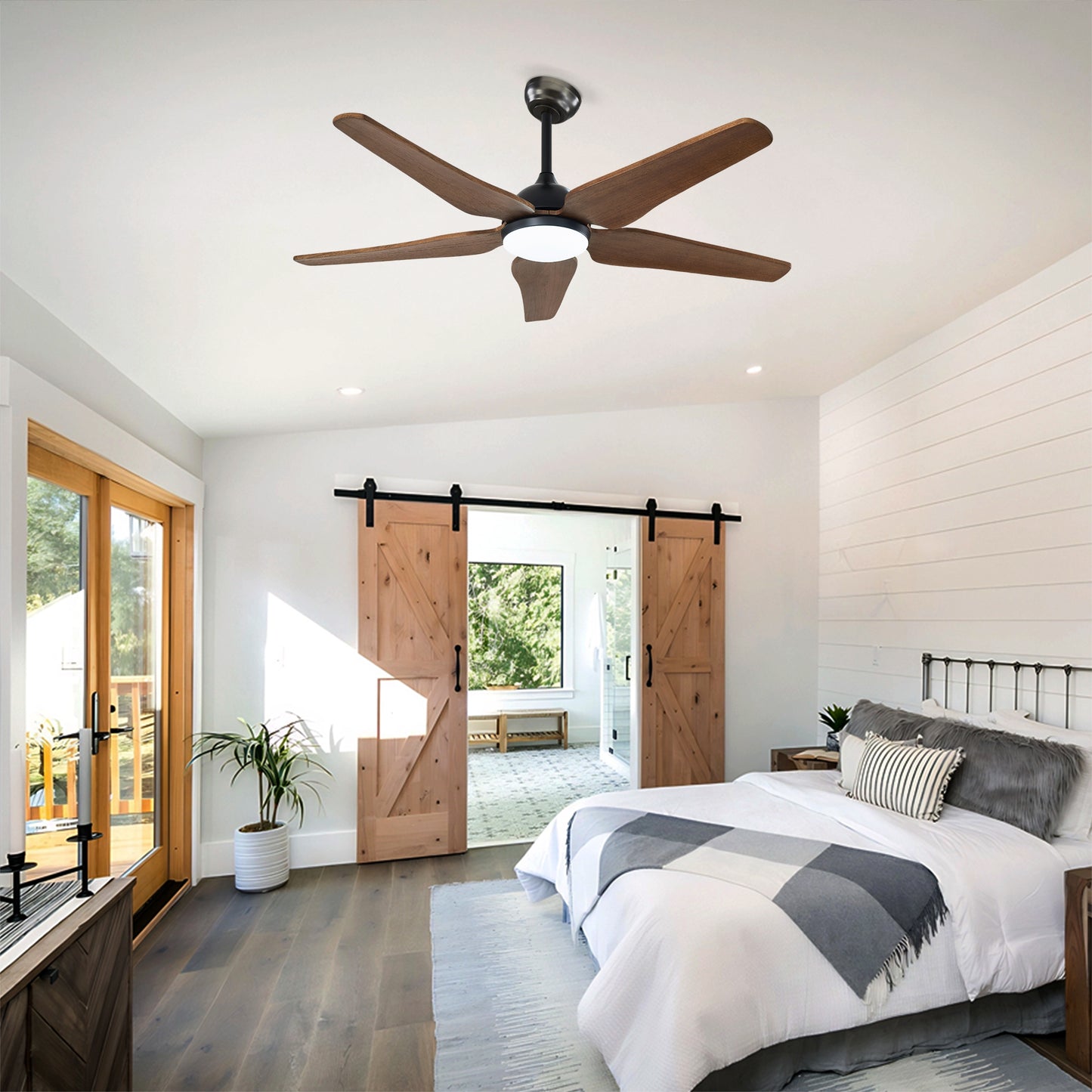 52-Inch Ceiling Fan with Lights - Quiet DC Motor, 6 Speeds, Reversible - Black Brown