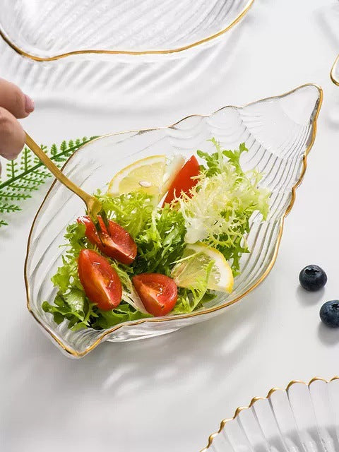 Gold Edging Glass Ocean Dim Sum Plate - Creative Nordic Style Tableware