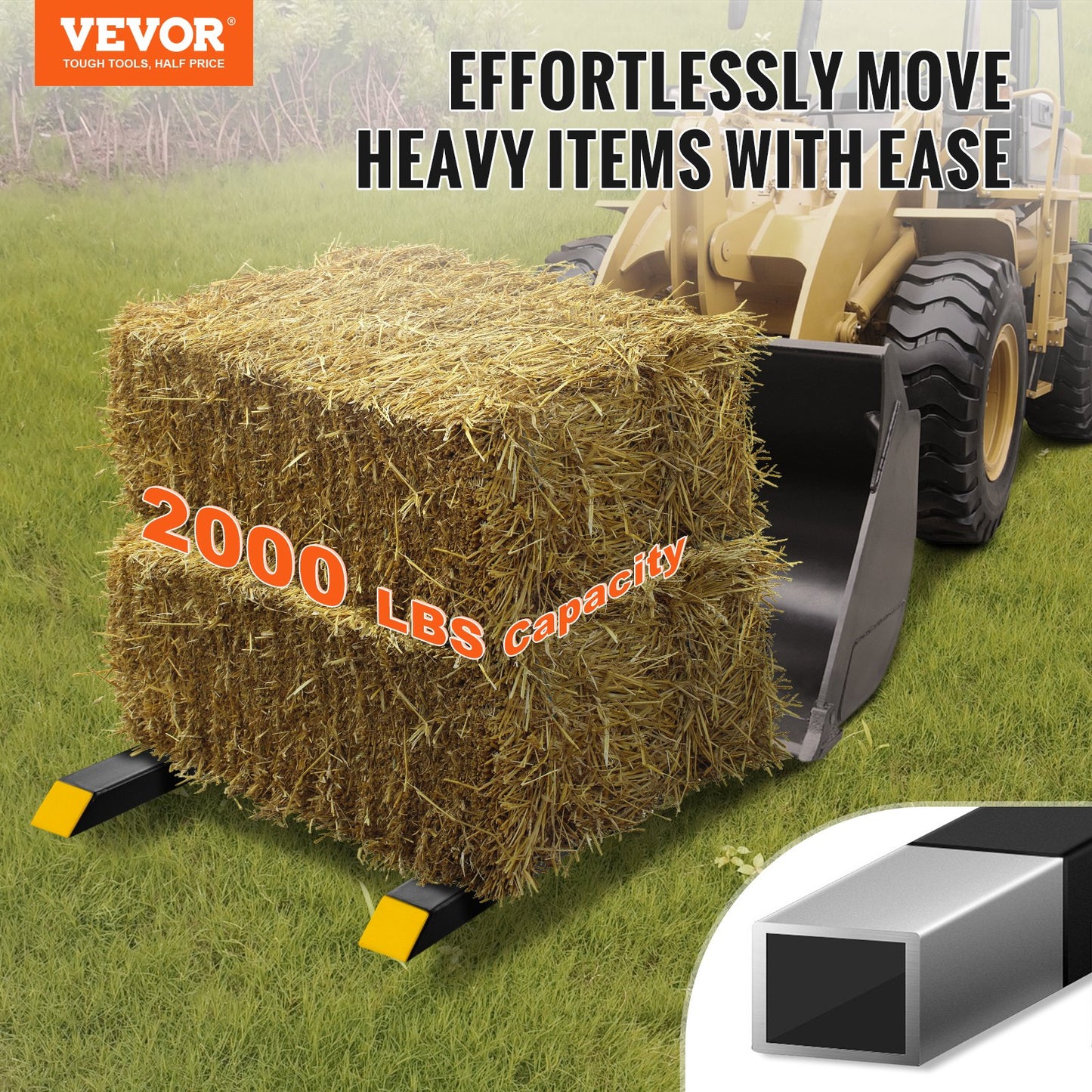 Heavy Duty Clamp On Pallet Forks 2000 Lbs Capacity for Tractor and Skid Steer