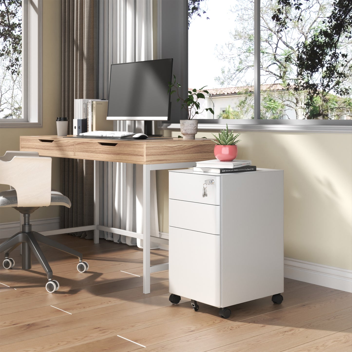 3-Drawer Mobile File Cabinet With Lock, All-Steel Metal Storage On