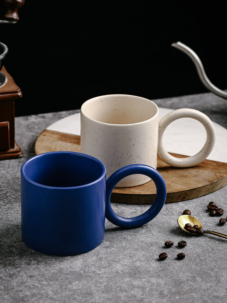 Ceramic Coffee Mug with Spoon & Coaster - Nordic Style, Multiple Colors