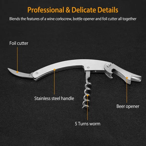3-in-1 Wine Bottle Opener Set with Foil Cutter & Drip Collar