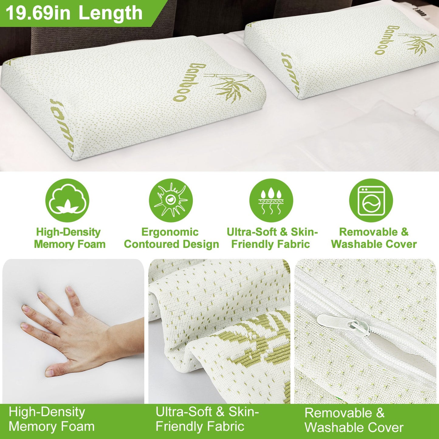 Bamboo Memory Foam Neck Support Pillow - Ergonomic Design