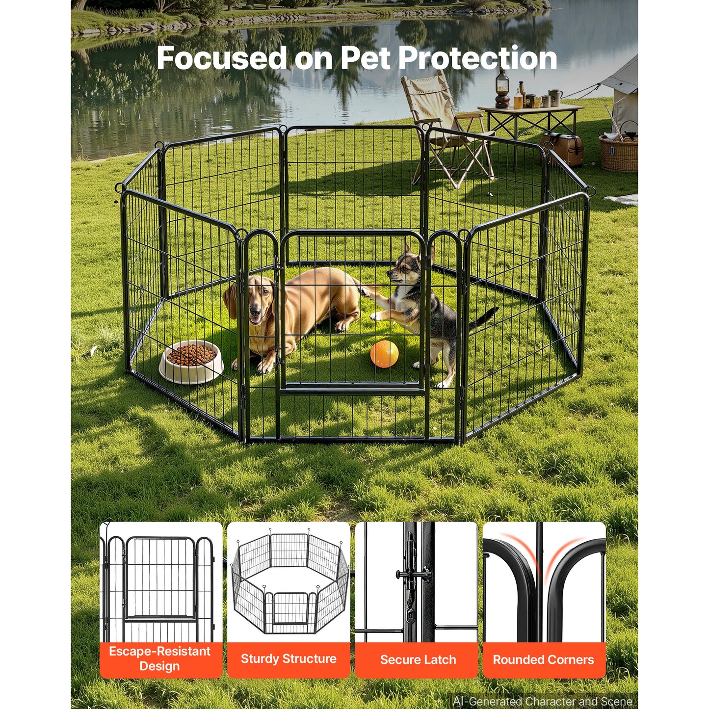 Foldable Dog Playpen 24 Inch Metal Exercise Pen with Door - Indoor/Outdoor Pet Fence