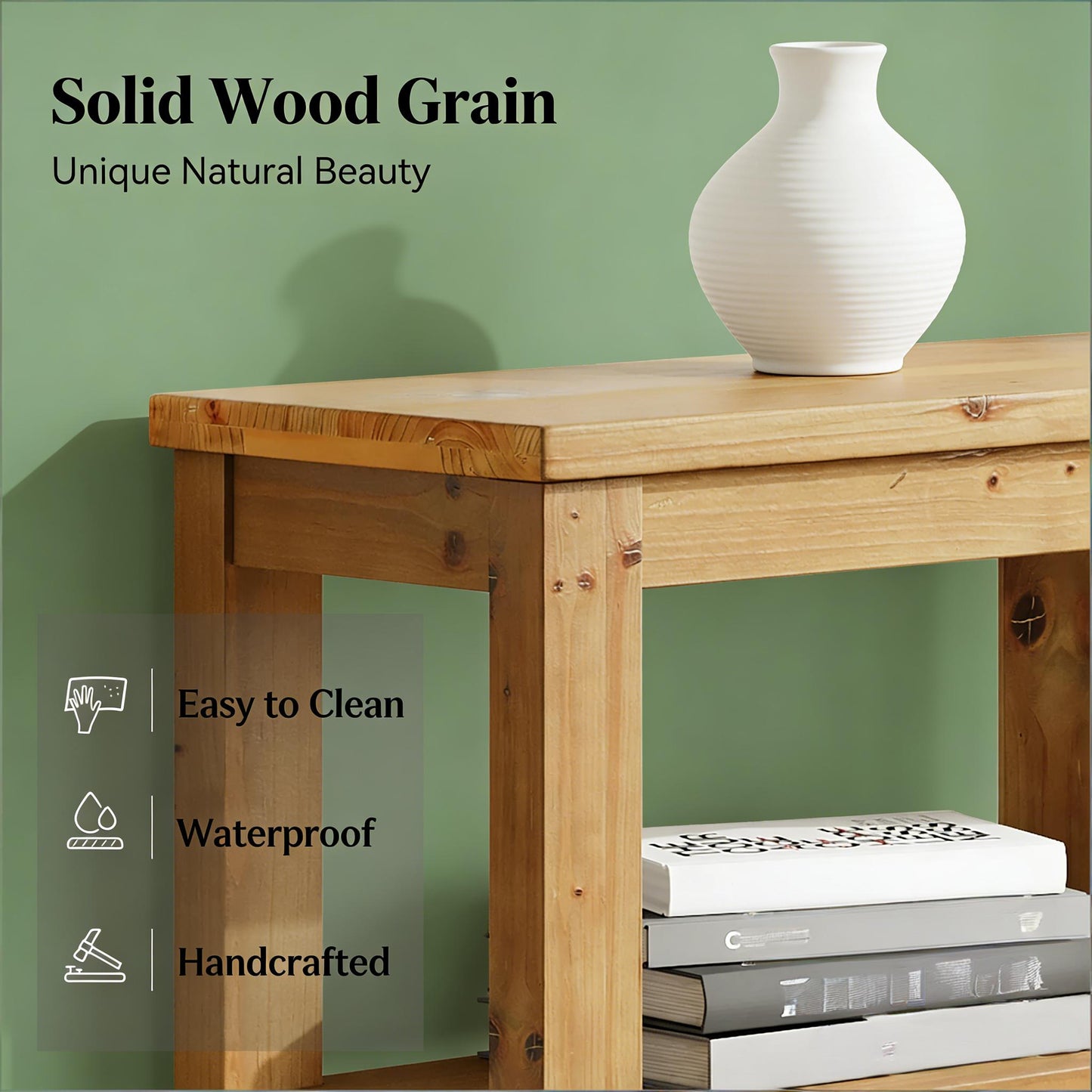 Modern Solid Wood Console Table with Adjustable Shelves - Brown