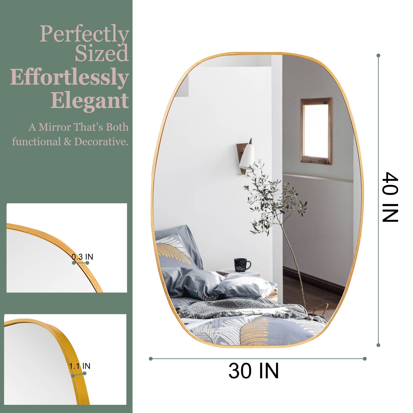 30x40 Inch Gold Metal Framed Oval Bathroom Wall Mirror