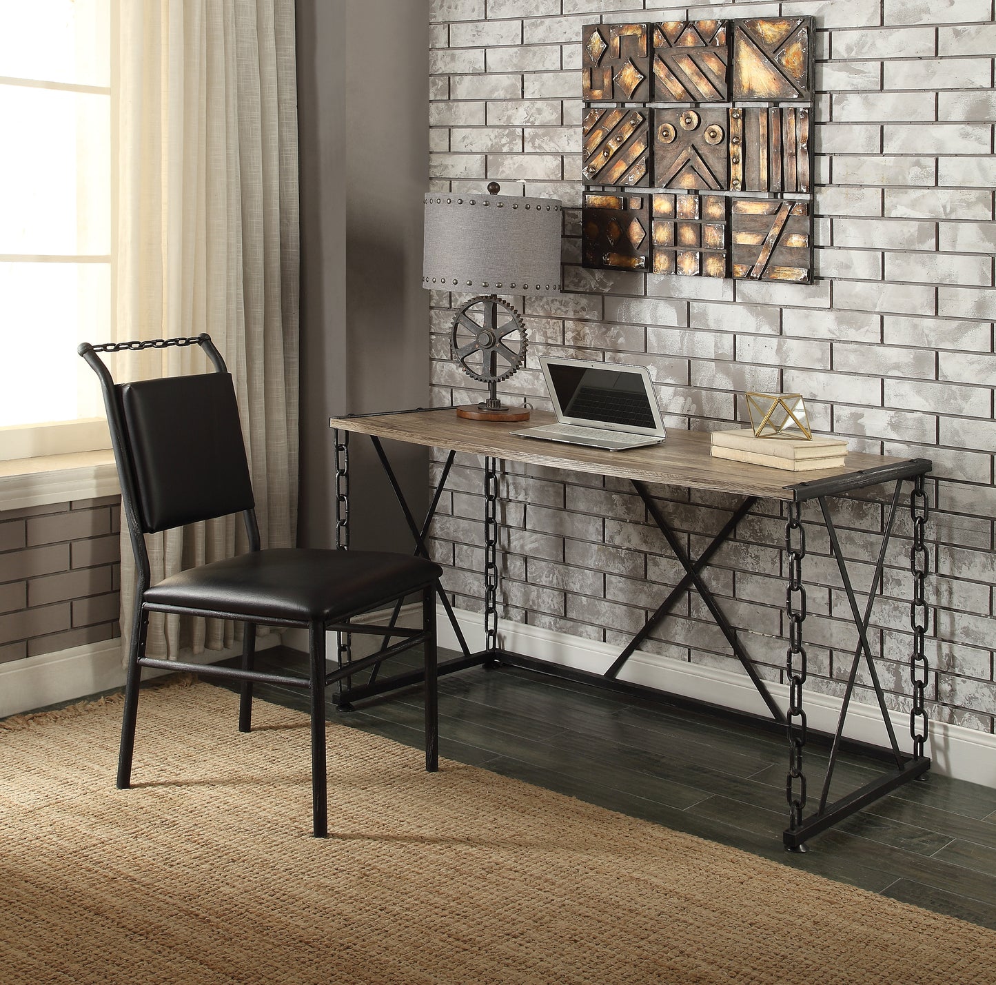 Rustic Oak & Black Finish Writing Desk - 48" Rectangular