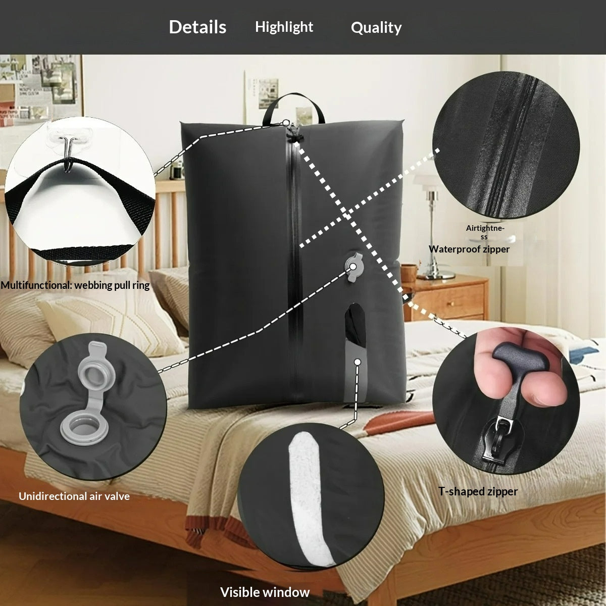 Travel Vacuum Compression Storage Bag for Clothes & Travel Gear