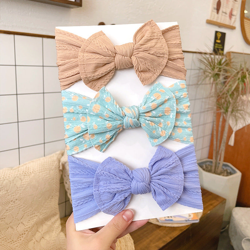 European & American Style Wide Bow Elastic Headband Set - Soft Jacquard Hair Accessories