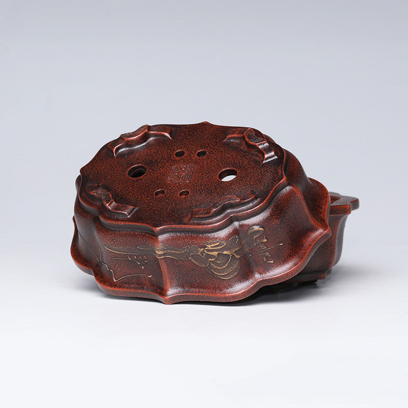 Vintage Ceramic Flower Pot with Brown Red Finish - Wall or Floor Mount Garden Planter