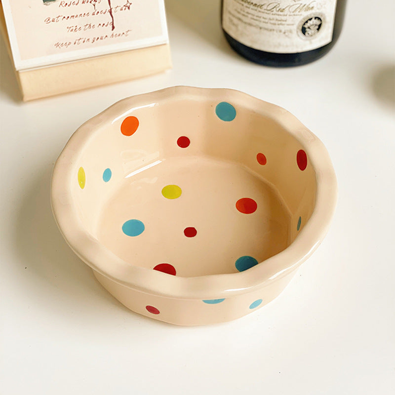 Polka Dot Porcelain Bowl Set - Cute Kitchen Dinnerware, 5-Inch