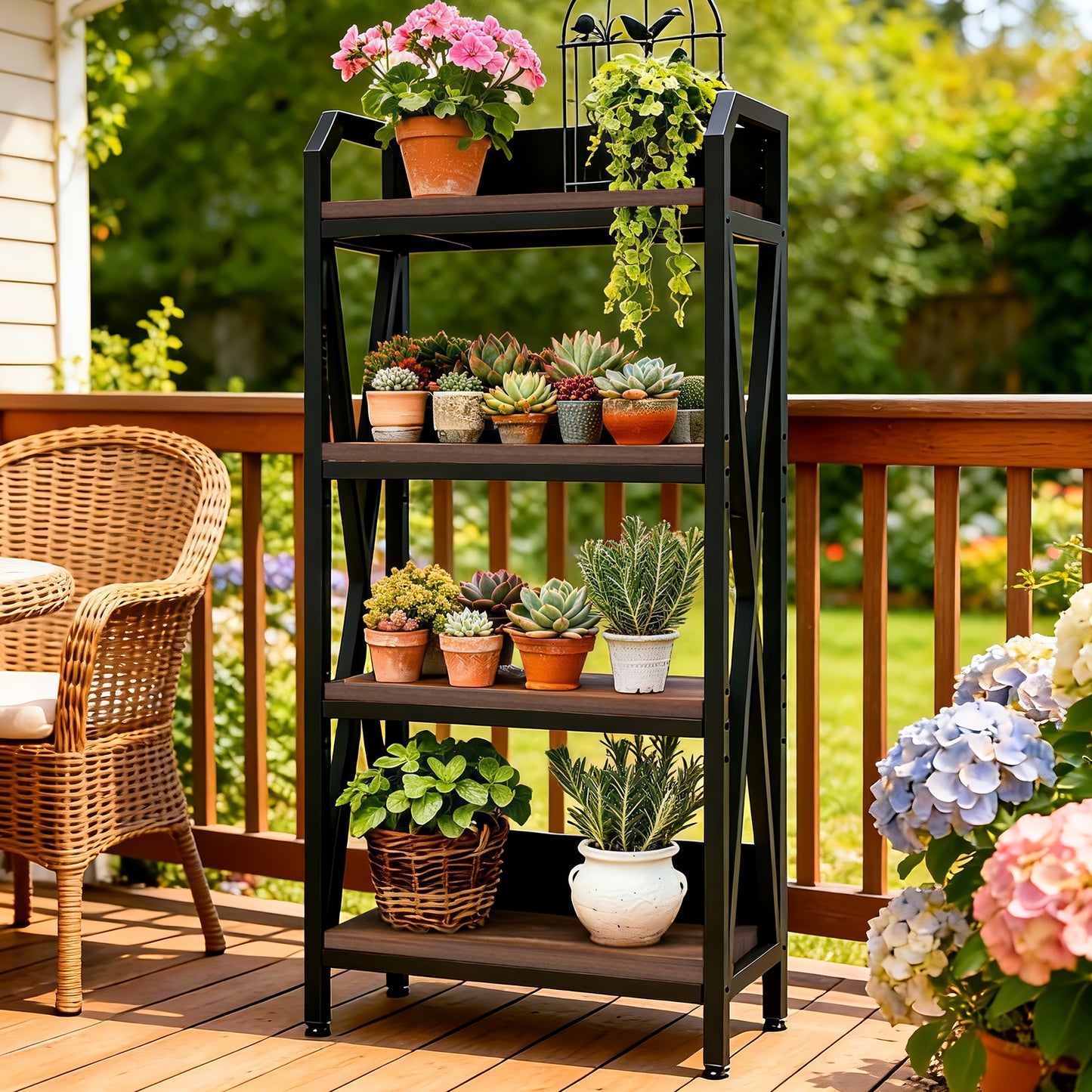 56.3'' 4-Level Baker's Rack - Metal & Wood Kitchen Shelves