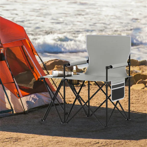 Oversized Foldable Camping Chair with Side Table & Cup Holder - 330 LBS Capacity