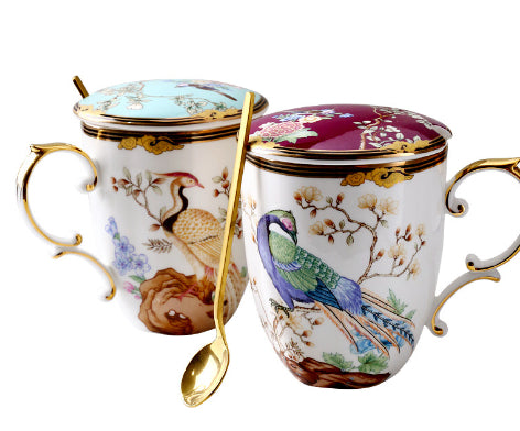 Colorful Ceramic Mug with Lid - British Style Drinkware for Kitchen