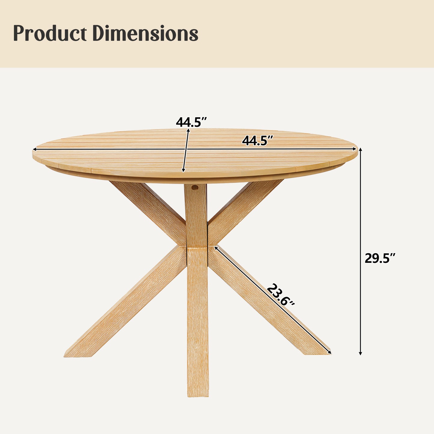 44.5 Inch Round Outdoor Dining Table - Premium Acacia Wood