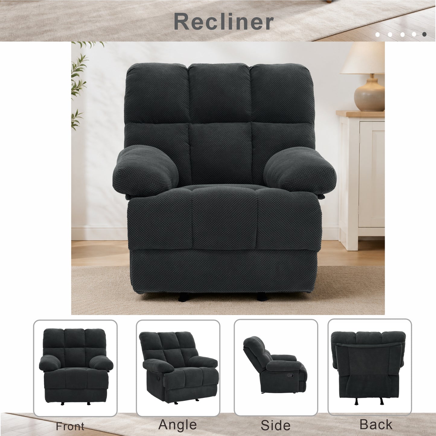 Modern Manual Rocker Recliner Chair - Dark Gray Upholstery