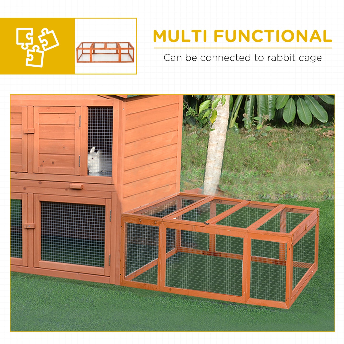 Large Wooden Rabbit Hutch Enclosure with Lockable Doors Outdoor Small Animal Habitat