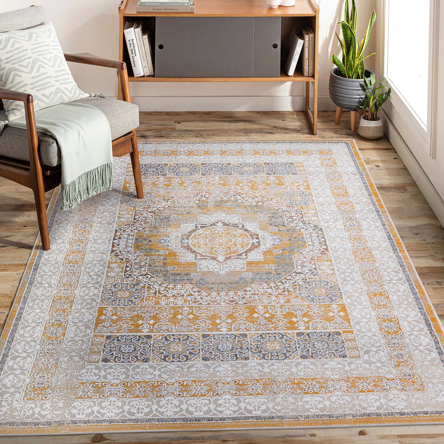 PAYAS 5X7 Cream Ivory Medallion Area Rug