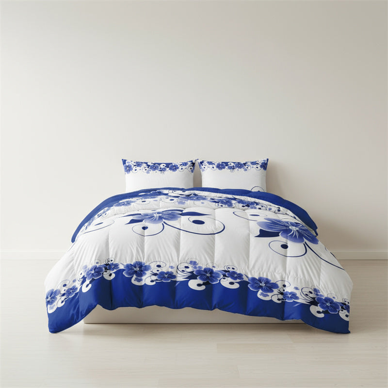 Blue & White Floral Duvet Cover Set - Heavyweight Microfiber