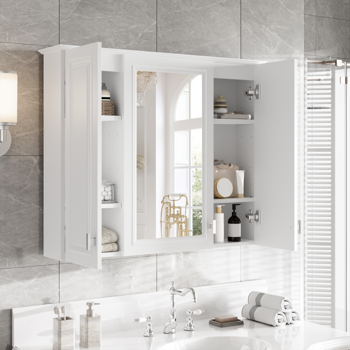 35-Inch Wall-Mounted Bathroom Cabinet with Mirror & 5 Shelves