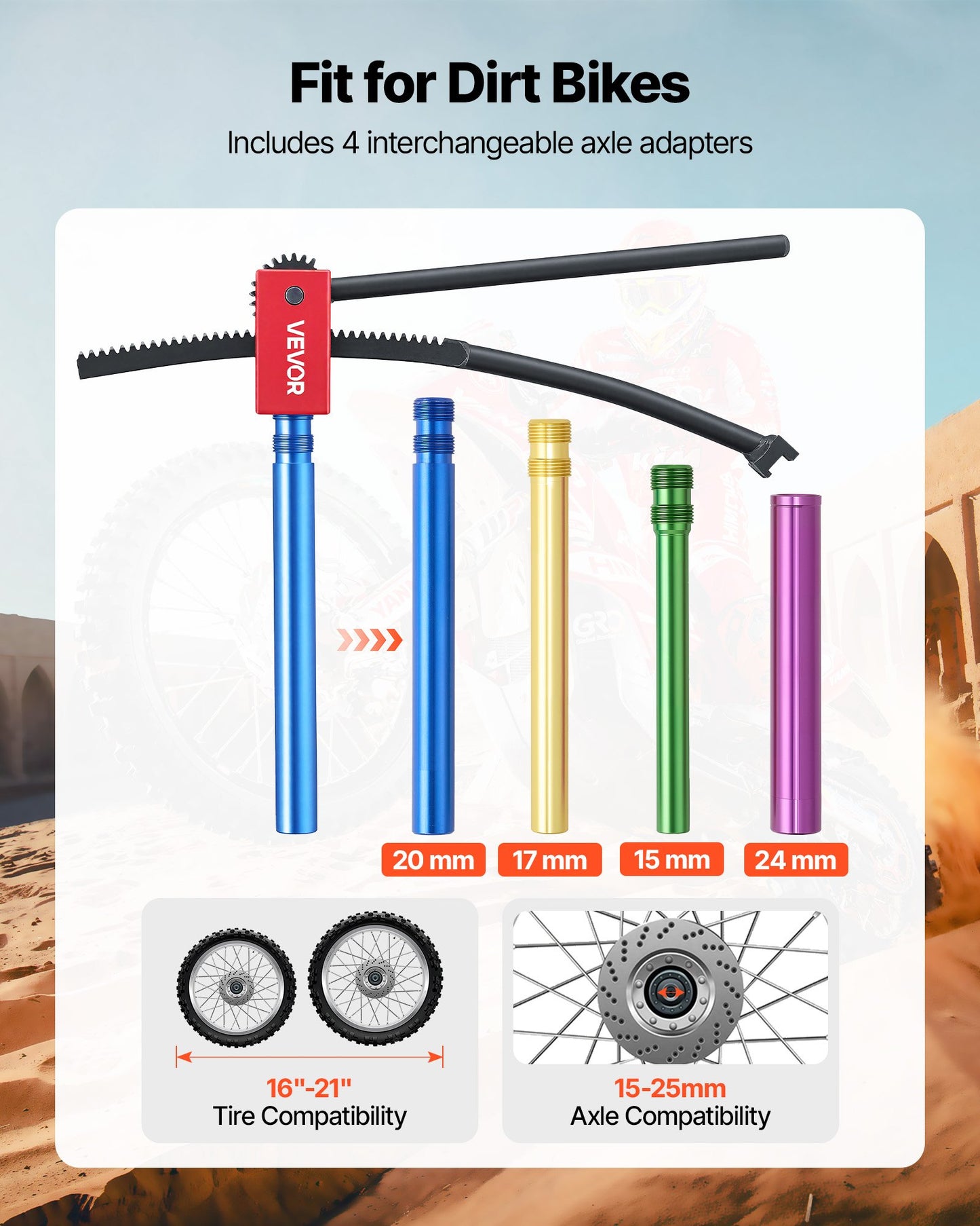 Dirt Bike Tire Changing Tool Kit for 16-21 Inch Wheels with Irons & Rim Protection Sleeve