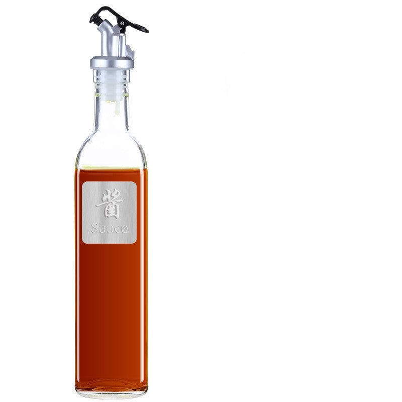 Glass Seasoning Bottle with Label and Plastic Nozzle - 500ml Kitchen Storage