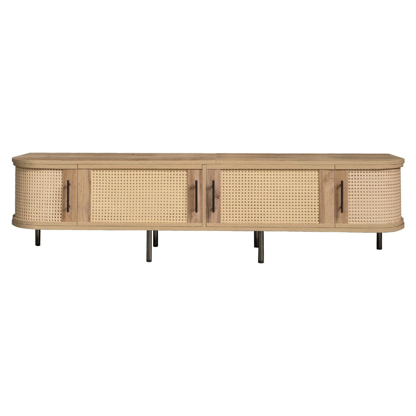 70-Inch Modern TV Stand with Rattan Doors for 80-Inch TVs