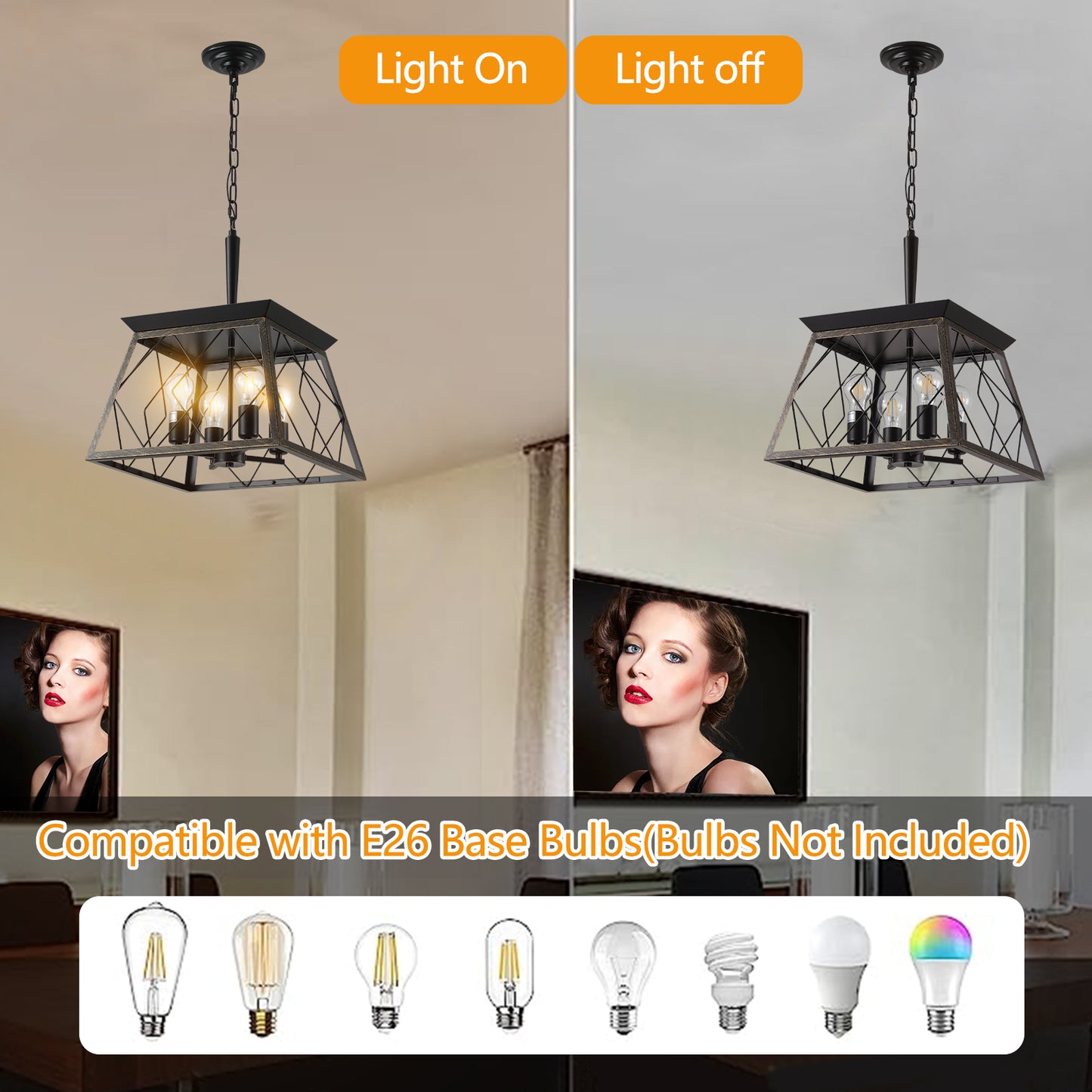 16-Inch Black Gold Industrial 4-Light Pendant Chandelier