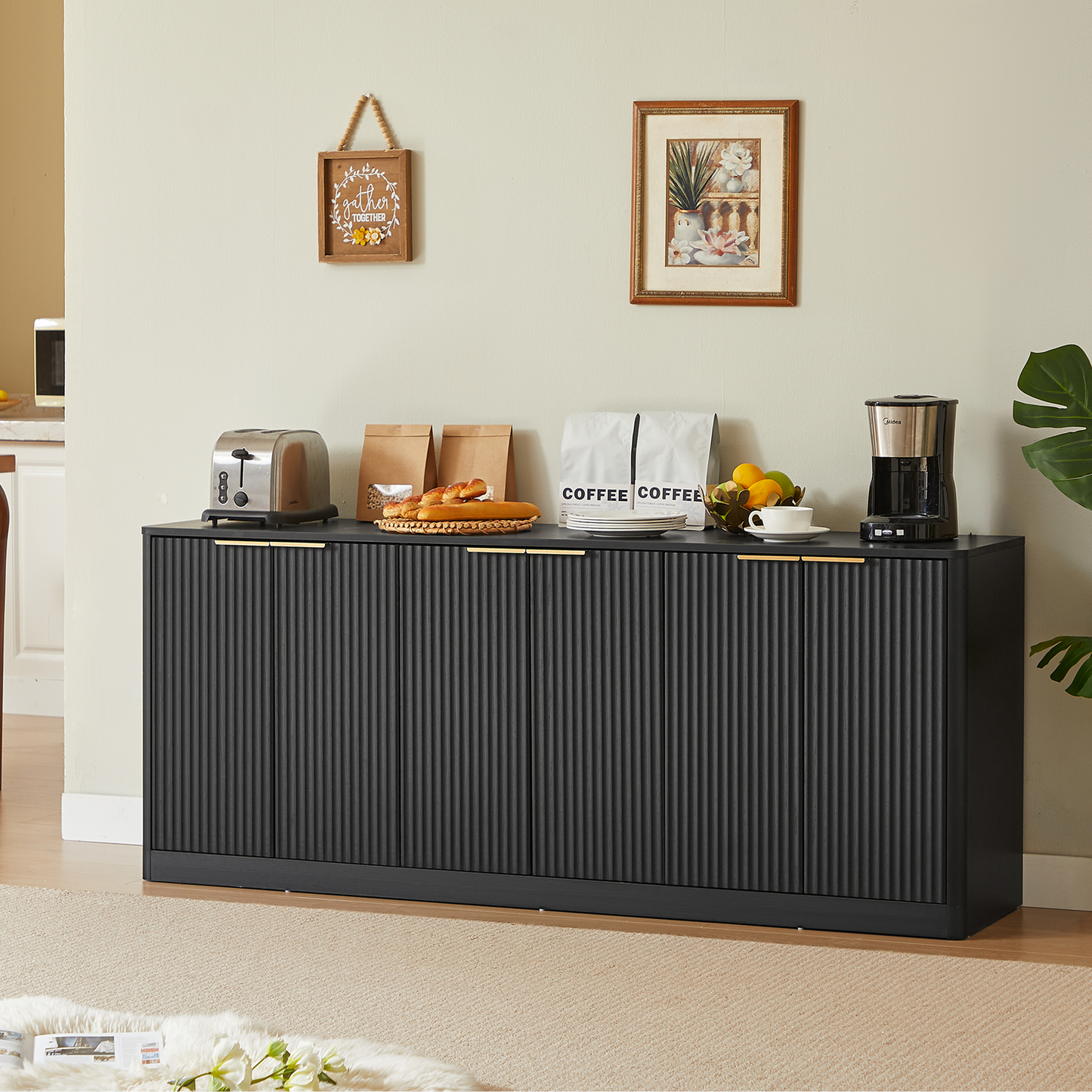 67-inch Modern Wavy Sideboard, Curved Contour Design Storage Cabinet,