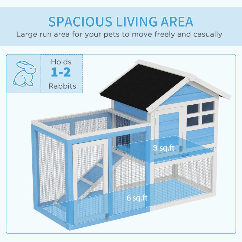 Wooden Rabbit Hutch Outdoor Kennel with Waterproof Asphalt Roof and Removable Tray